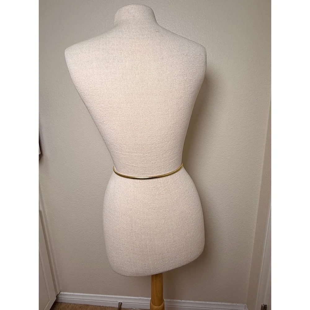 Vintage 1970's Gold Tone Snake Chain Belt Brown Leather‎ Retro Skinny Metallic